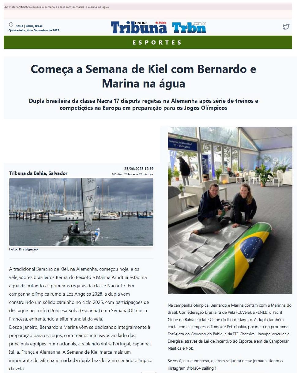 Tribuna da Bahia: Começa a Semana de Kiel com Bernardo e Marina na água